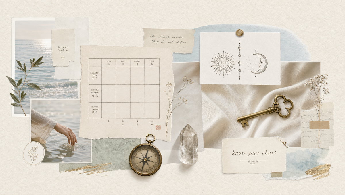Editorial BaZi notebook with symbolic chart notes for Oracle Teachings